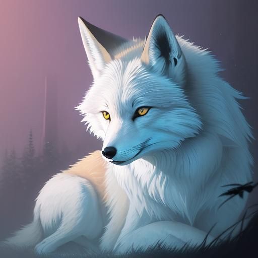 White Fox in Misty Forest: Anime Illustration