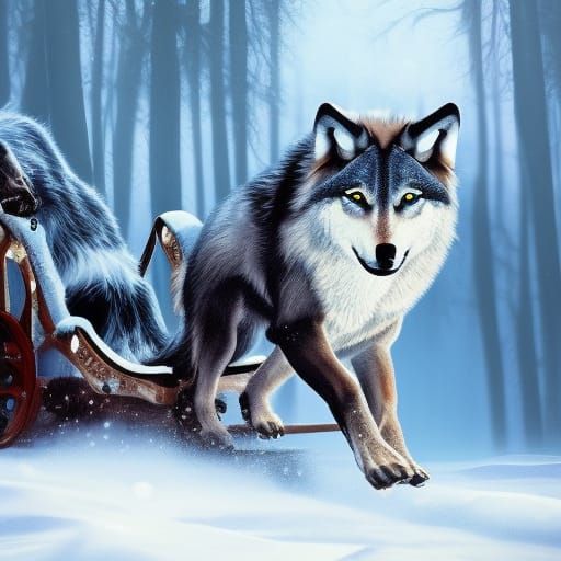 Wolf Sledding in Winter: Epic Digital Matte Painting