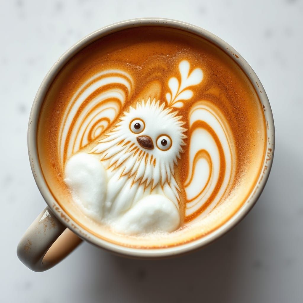 Yeti Froth Art Peeking From Coffee Cup