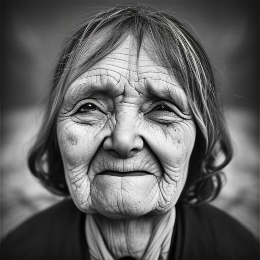 Smiling Old Woman Portrait in Ambient Light