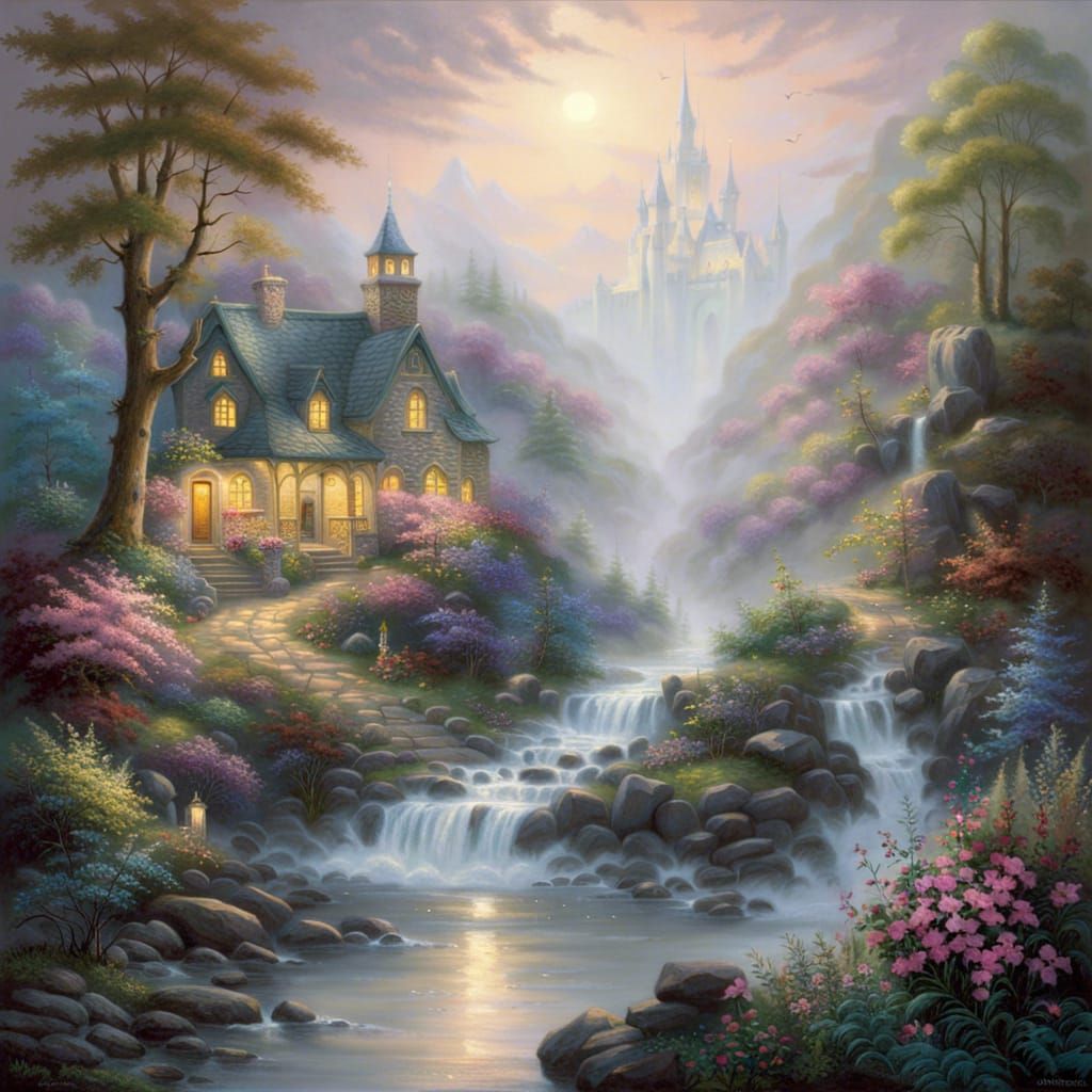 Ethereal Fantasy Landscape in Kinkade Style
