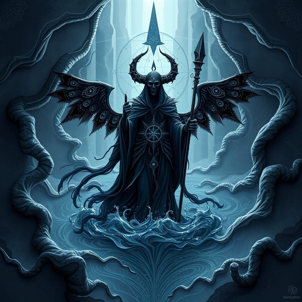 Mystical Water Warlock in Liminal Space