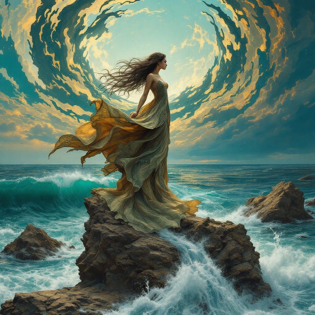 Earth Goddess Unites with the Ocean in a Kaleidoscope of Col...