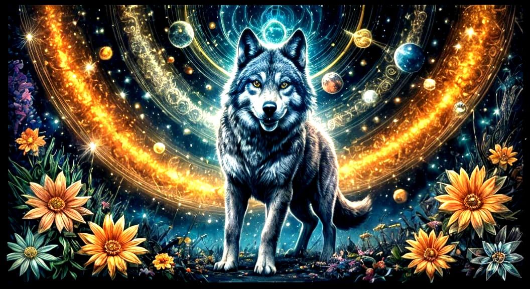 Muscular Fabric Wolf-Woman with Chalice and Floral Tattoos