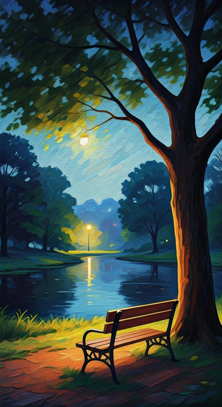 Neo-Impressionist Urban Scene with Dusk Light