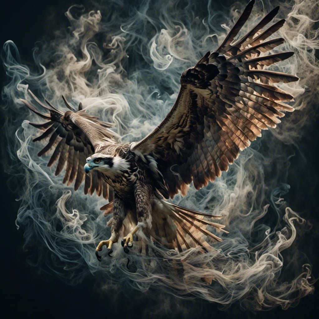Ethereal Osprey Soars Through Vibrant Smoke