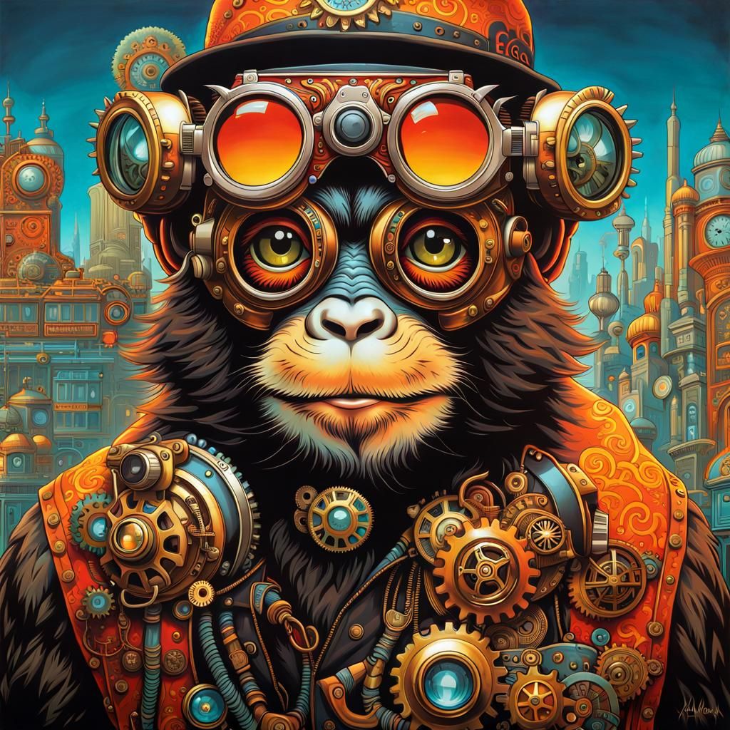 Monkey with steampunk goggles