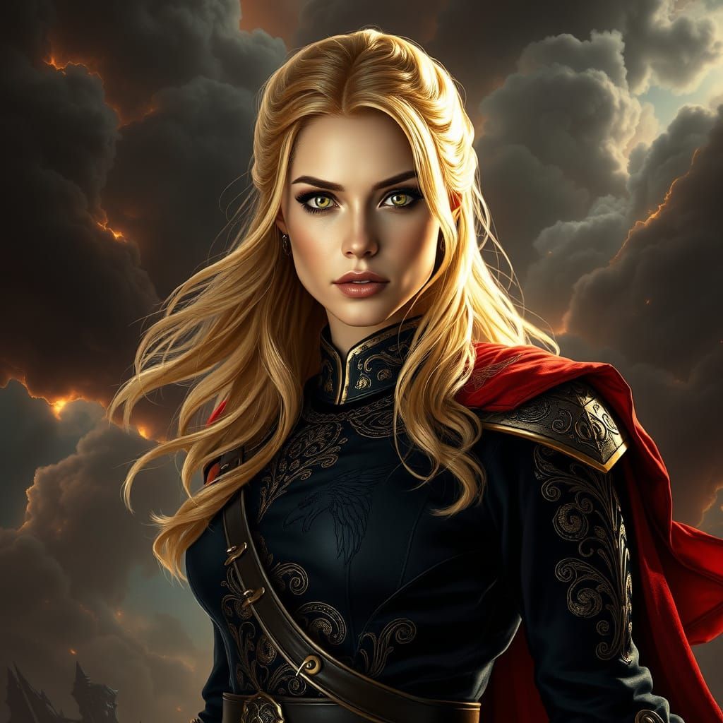 Regal Warrior Woman in Opulent Royal Guard Commander's Unifo...