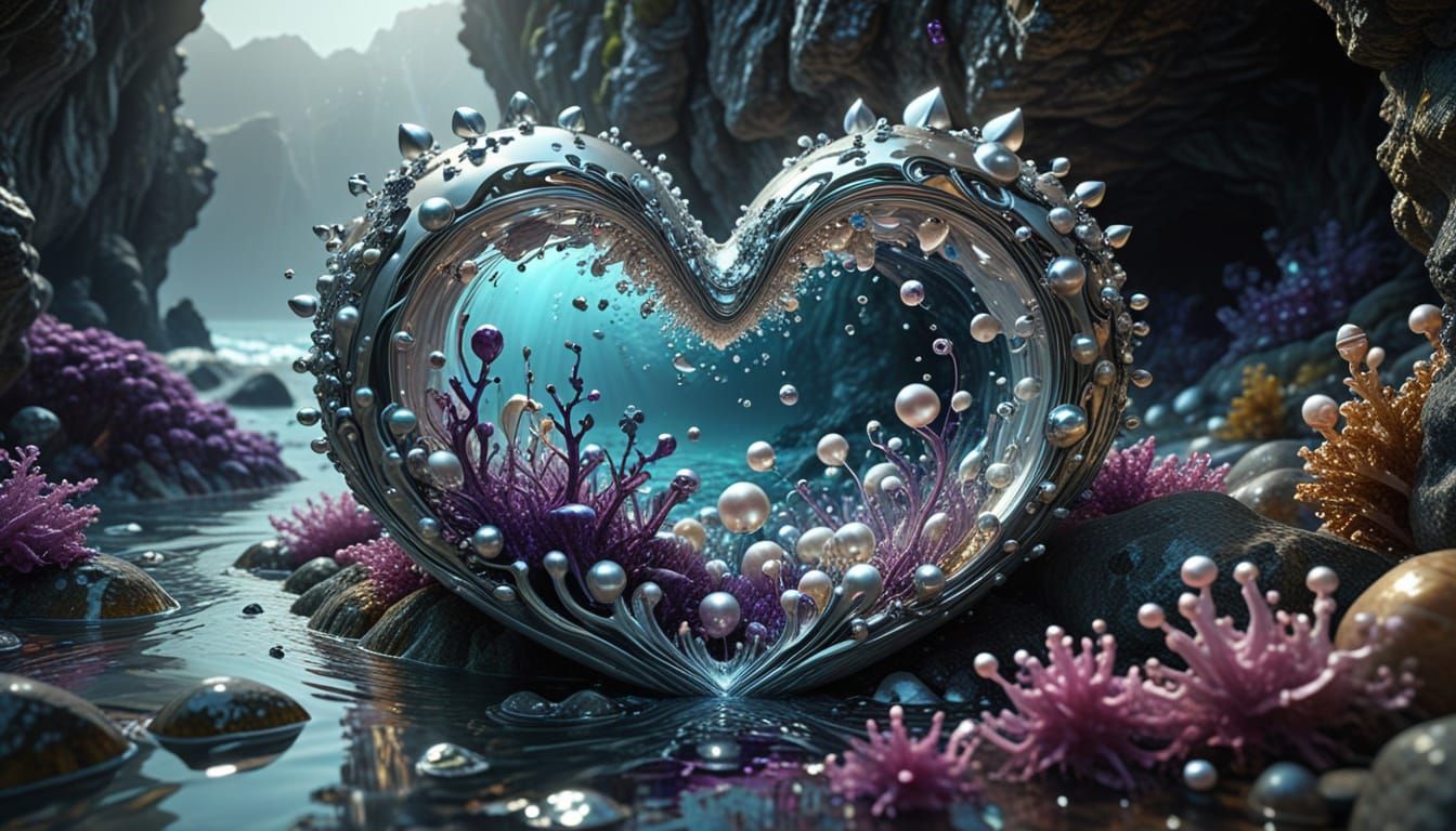 Underwater Heart Rock Kingdom with Emeralds and Pearls