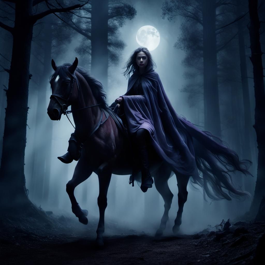 Headless Rider in Dark Forest: Cinematic Digital Painting
