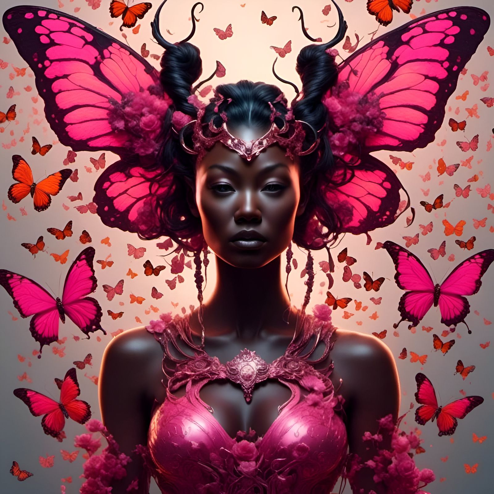 Butterfly Monster Woman with Fiery Wings in Dark Art