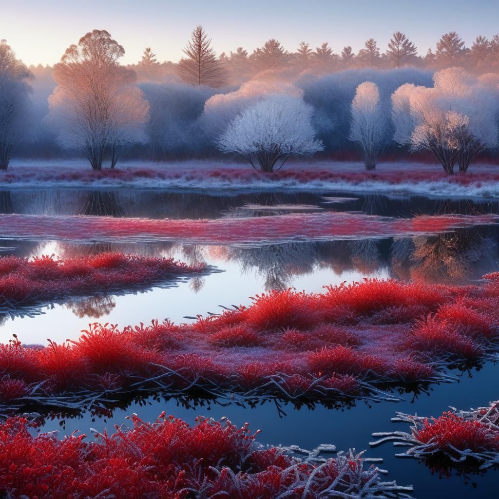Red Blueberry Bushes at Sunrise in High Resolution