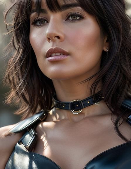 Striking Portrait of Woman with Leather Collar in Oil Painti...