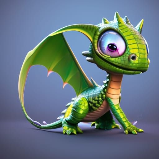 Cute Baby Dragon in 3D Digital Art Style