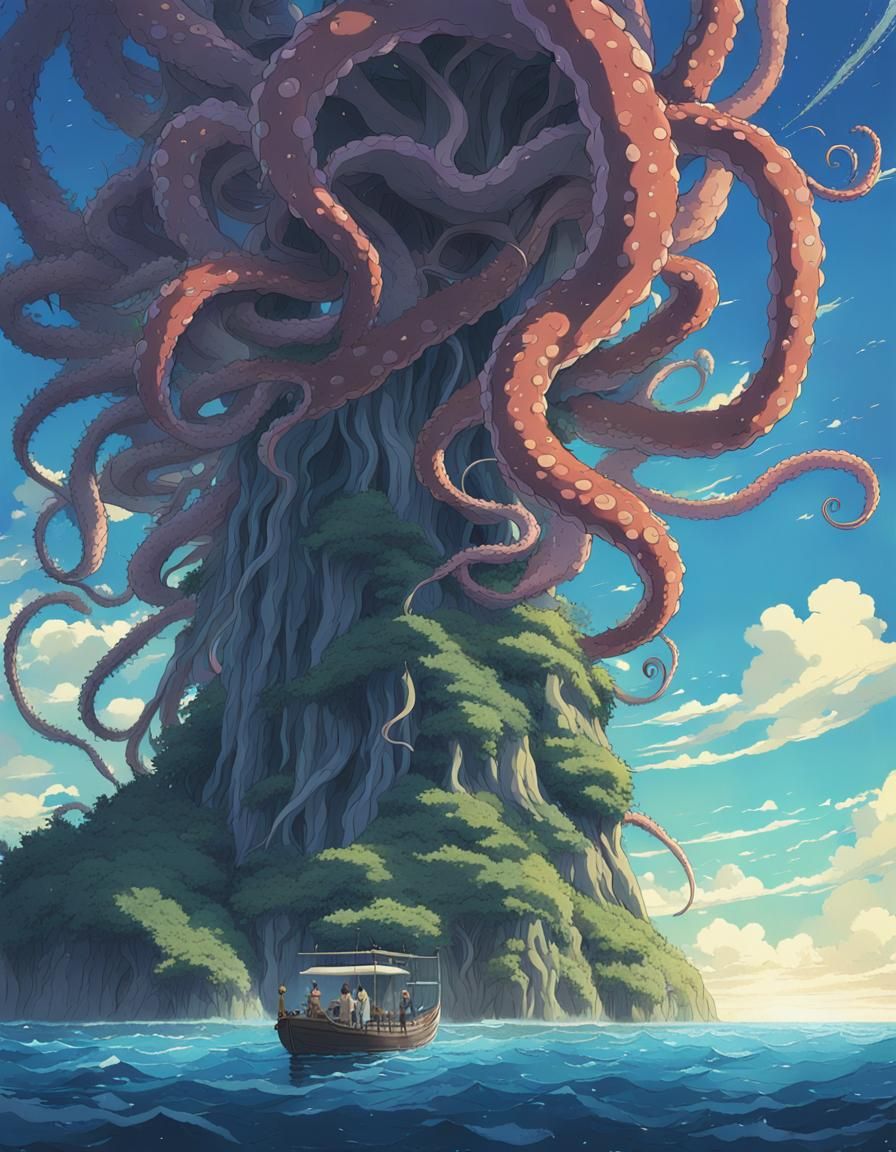 Tentacles and BBW in Anime Key Visual Style