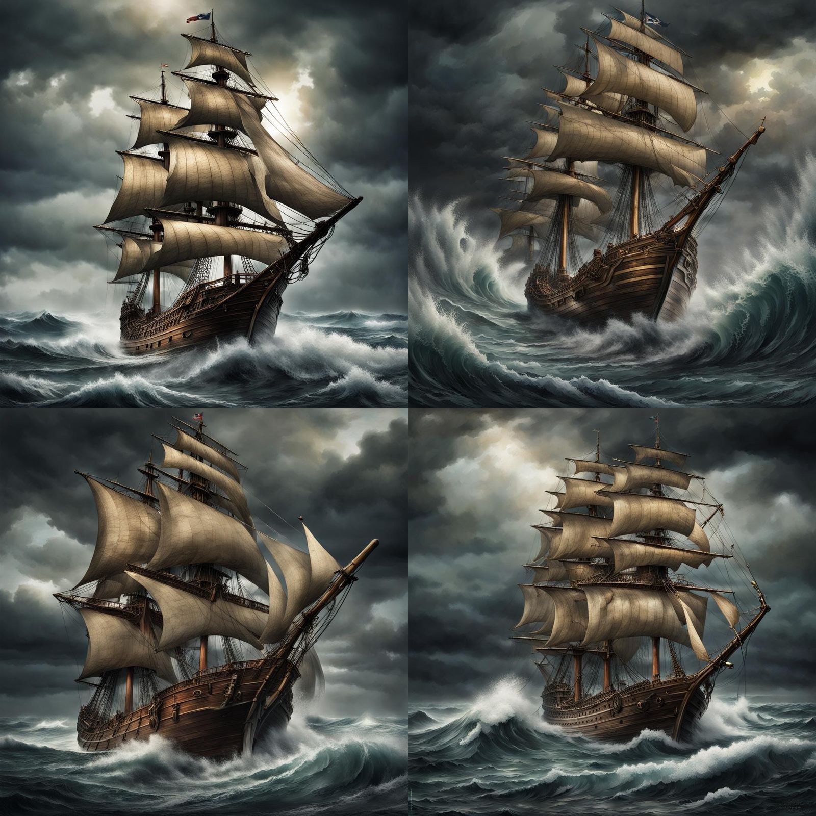 Pirate Ship Navigating Stormy Seas