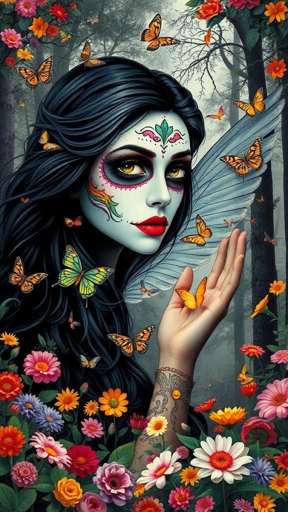Mystical Woman in Día de los Muertos Dreamscape