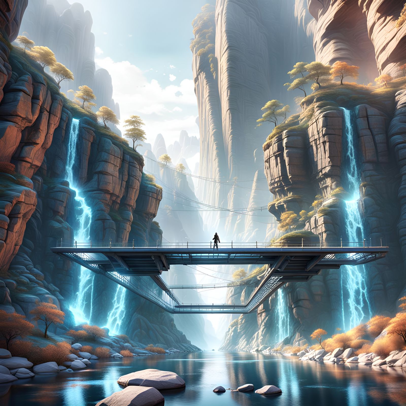 Magical Glass Bridge Over Canyon: Fantasy Concept Art
