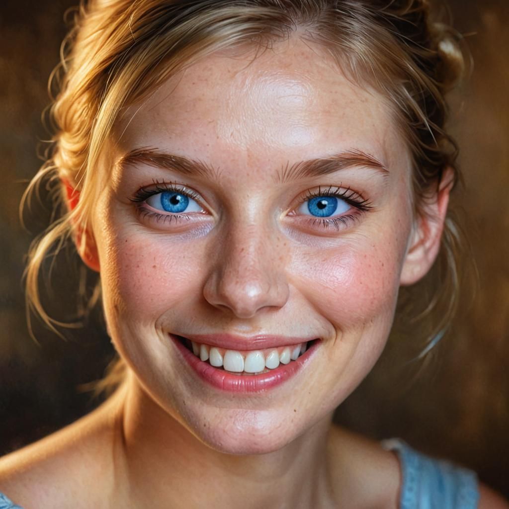 Realistic Portrait of a Smiling Blonde Woman