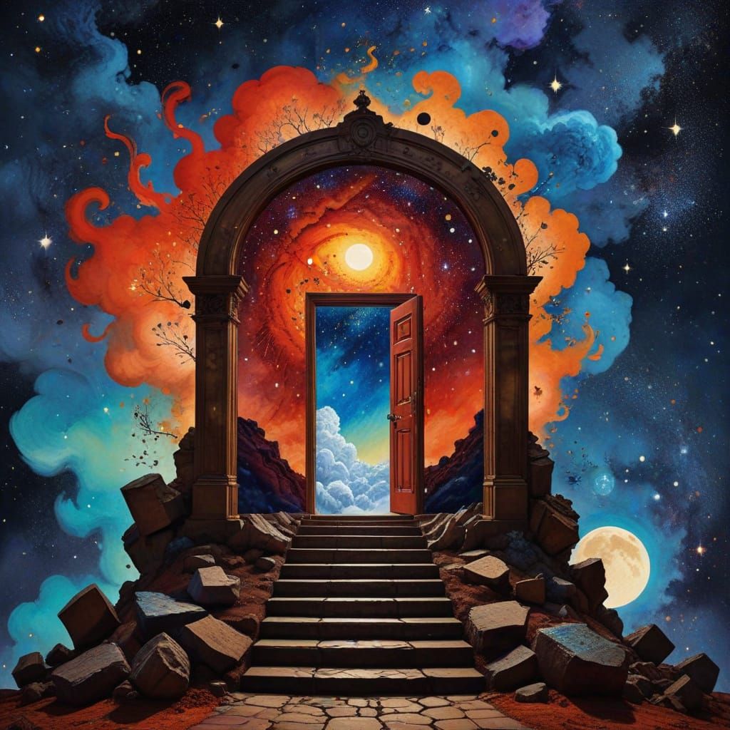 Cosmic Doorway: Surreal Maximalist Digital Art