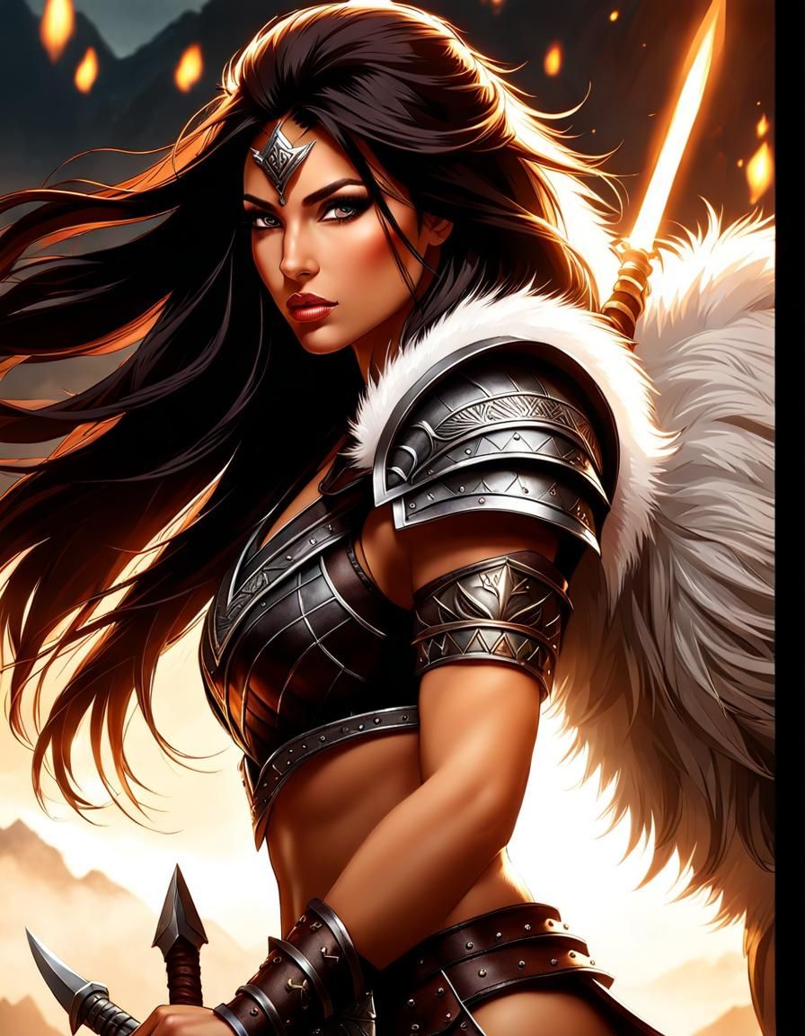 Exotic Barbarian Warrior Woman with Warpaint