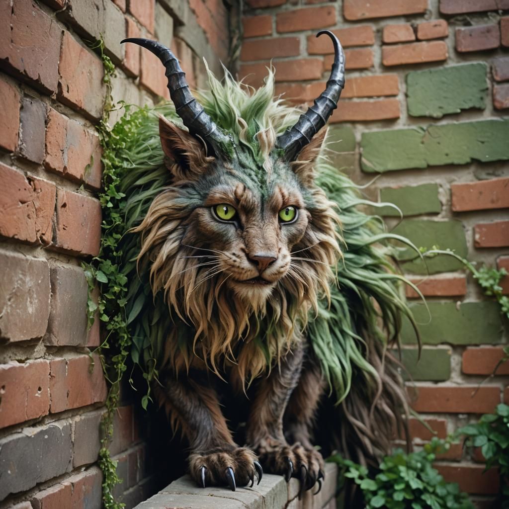 Fairytale Creature Climbs a Brick Wall: Photorealistic Illus...