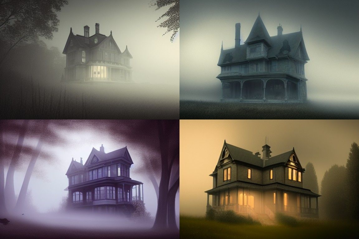 Eerie Victorian House in Twilight, Gothic Digital Art