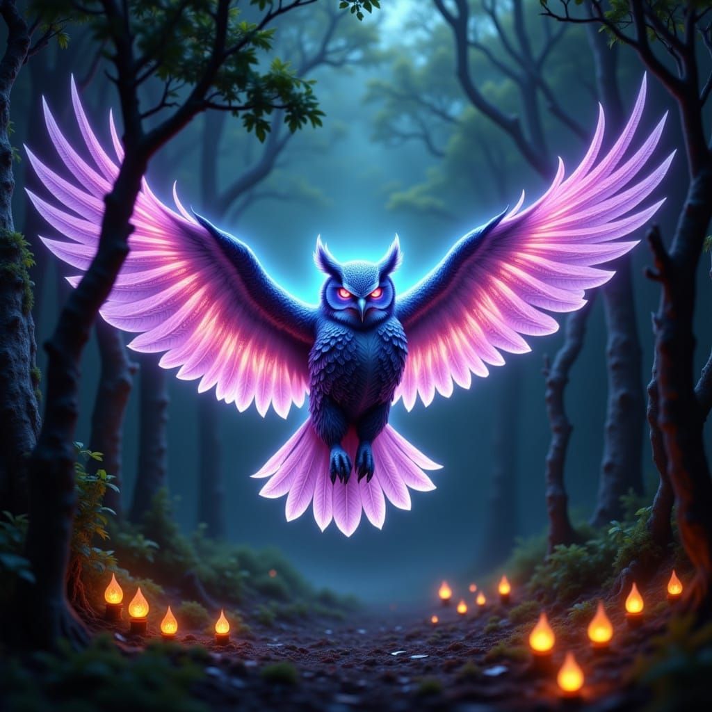 Fantasy Owl in Glowing Forest