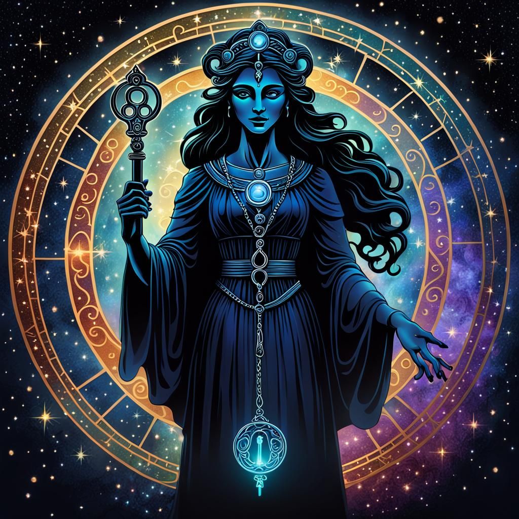 silhouette of Hecate with a key, the Hecate Key is a potent symbol that encapsulates the essence of Hecate herself—a god...