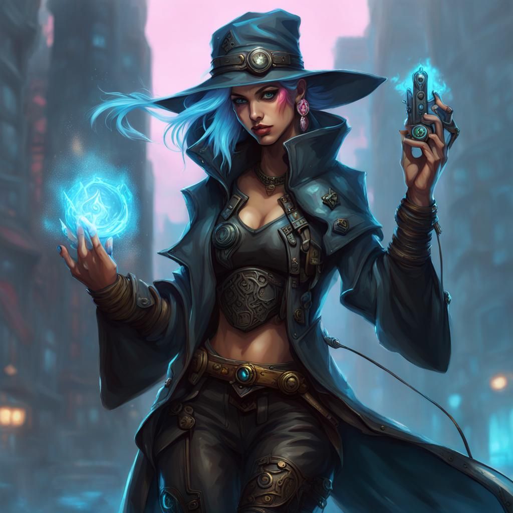 Cyberpunk Female Mage in Futuristic Style