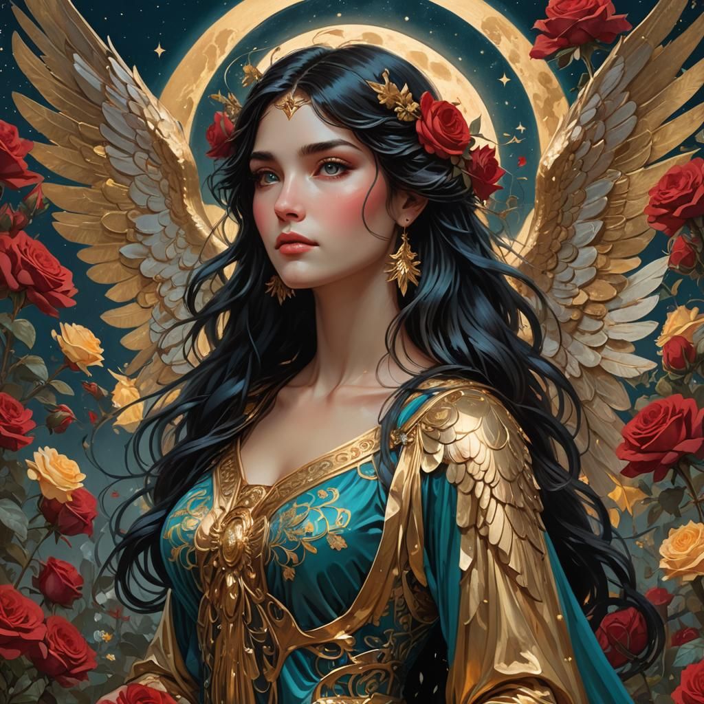 Angels with Gold Wings in Night Garden