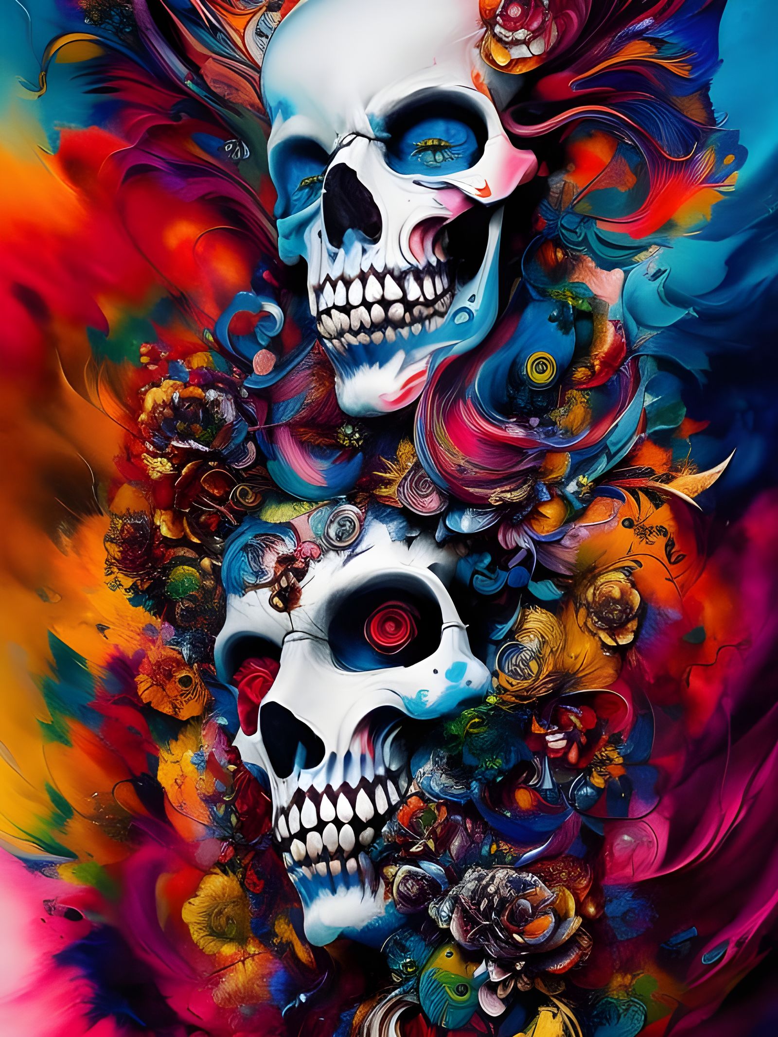 Ornate Skull Portrait with Crown in Gouache Style