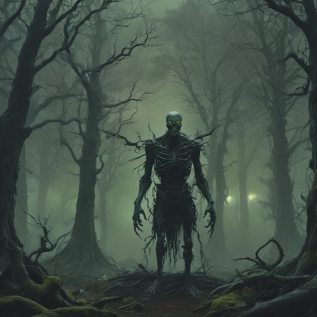 Eerie Cryptid in Dark Fantasy Forest
