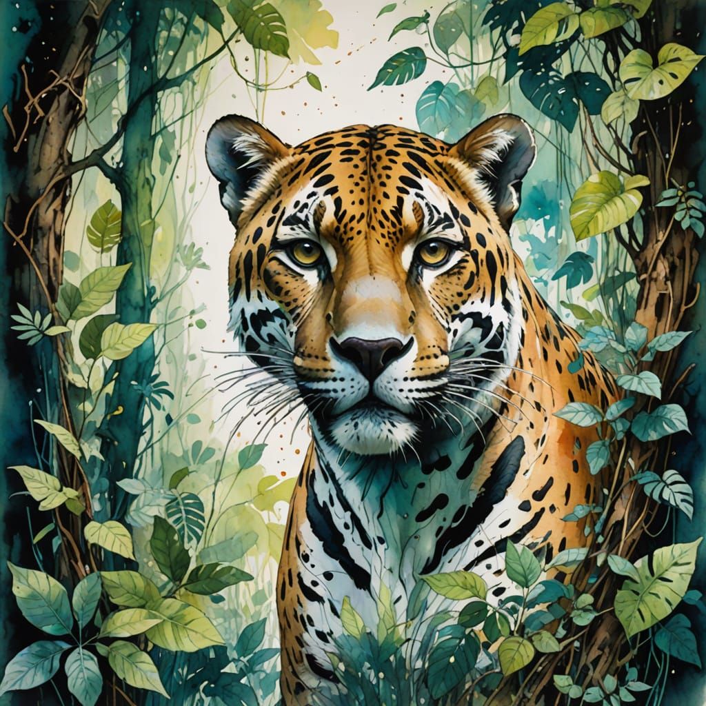 Surreal Amazonian Oasis in Whimsical Watercolor Style