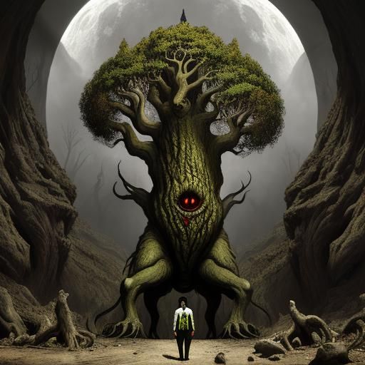 Grotesque Tree Creature in Chagall Style