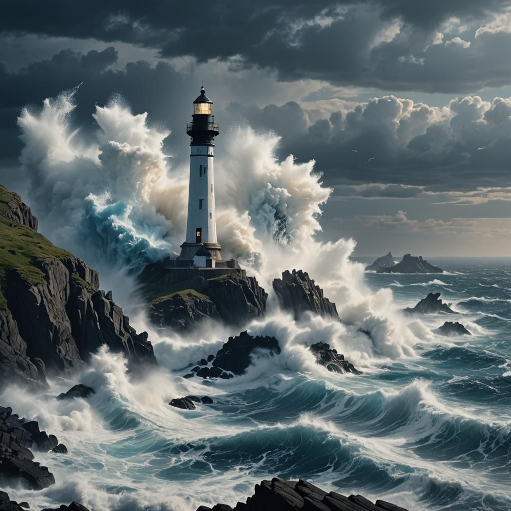 Stormy Coastline: Lighthouse at the Sea's Edge