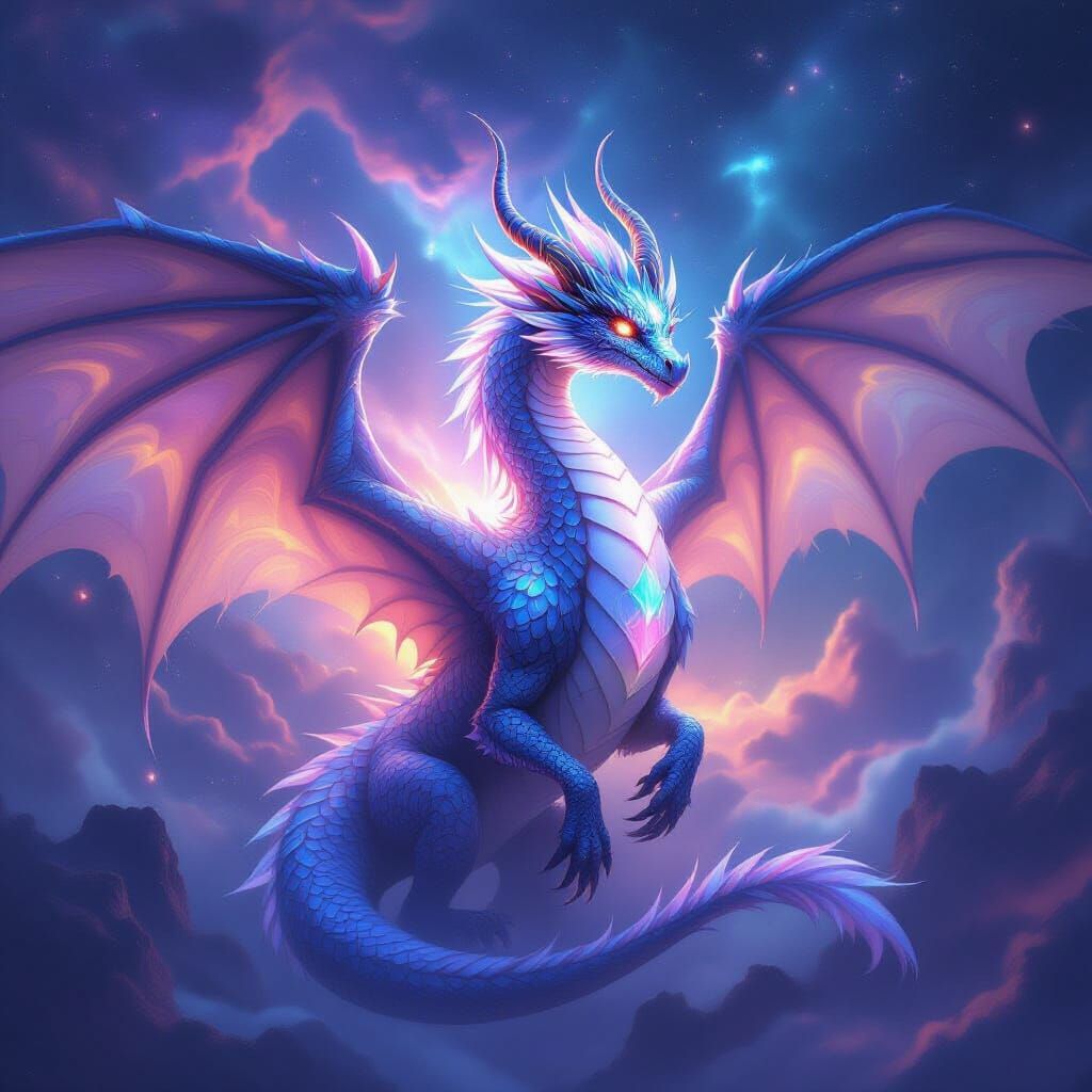 Ethereal Dragon in Nebula, Digital Painting Style