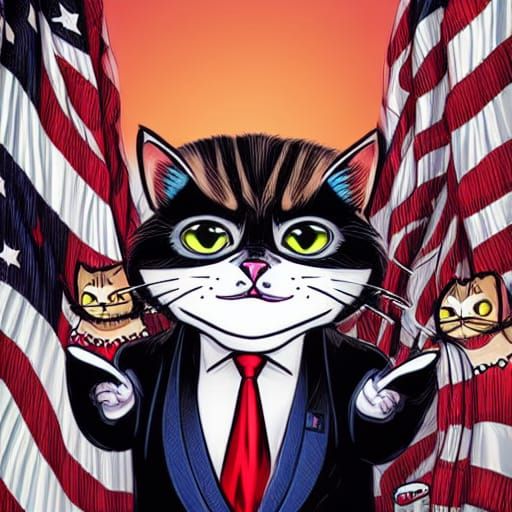 Donald Trump as Cat Maid in Comic Book Art