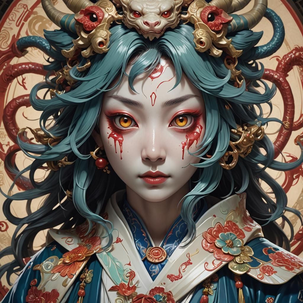 Demonic Porcelain Kappa Yokai Portrait