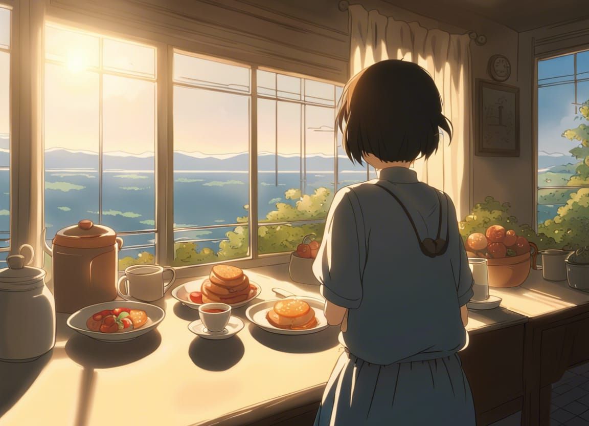 Anime Breakfast Scene with Studio Ghibli Style