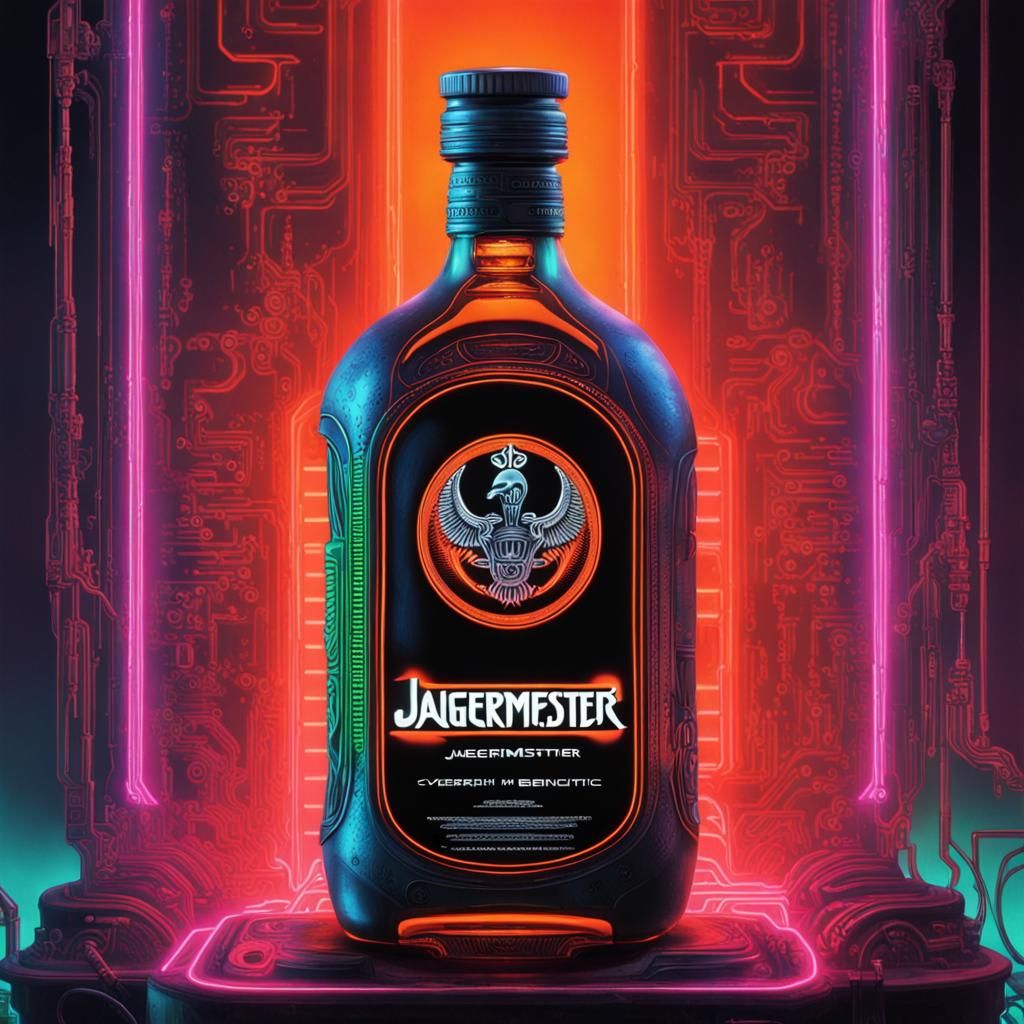 Cyberpunk Jägermeister Bottle in Neon Colors