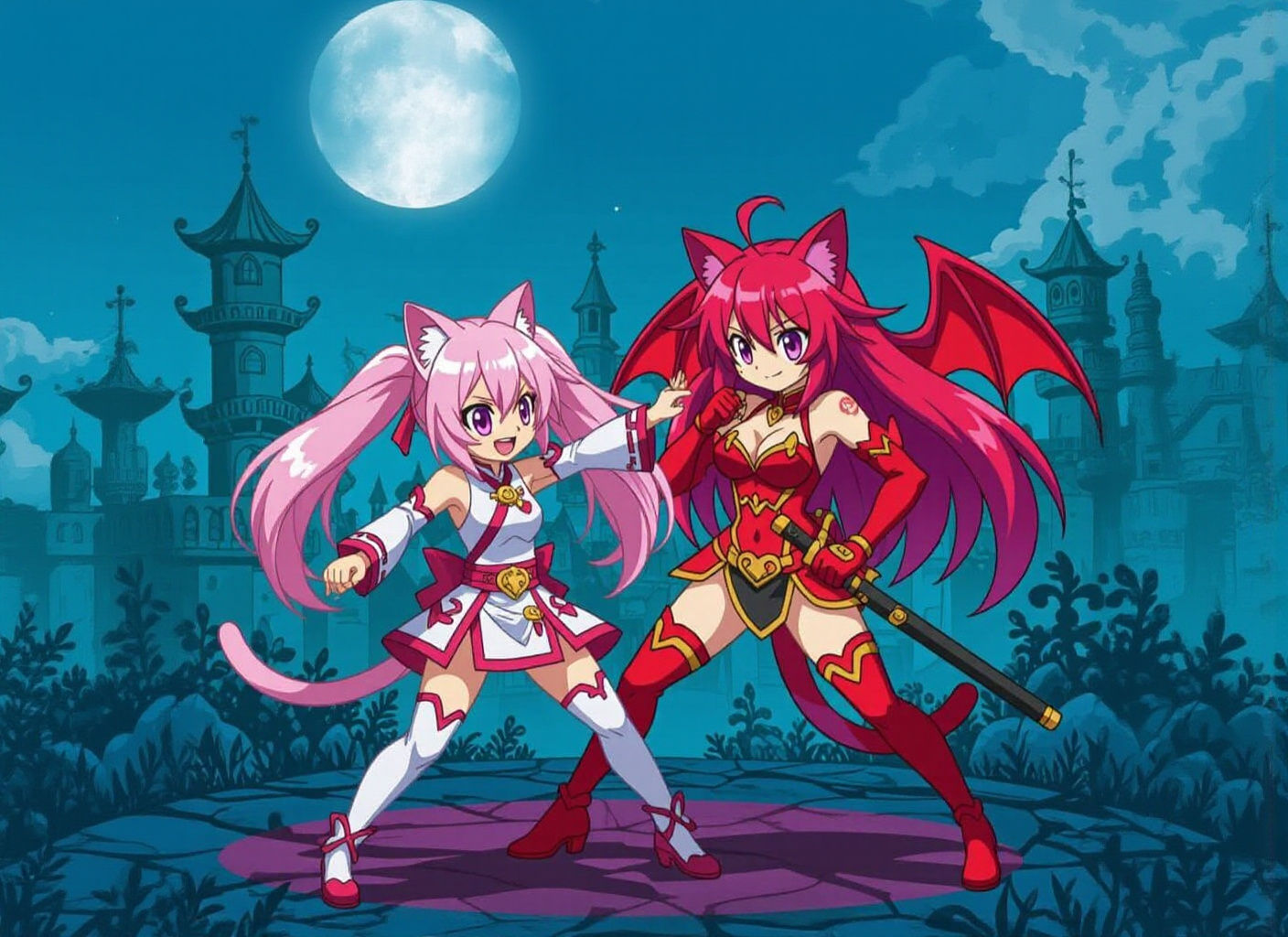 A necomata vs... Wait, a demonic nekomata? And they are goss...