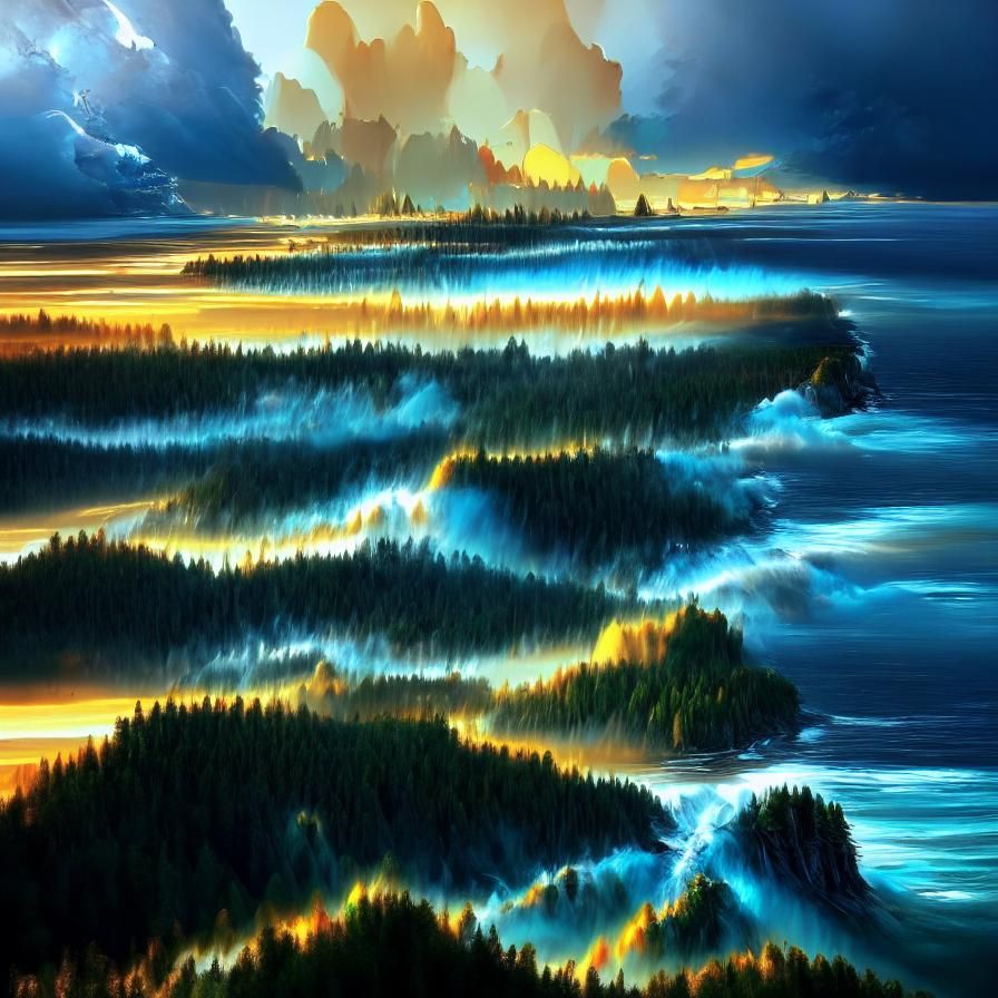 Stormy Ocean Forest in Digital Matte Painting