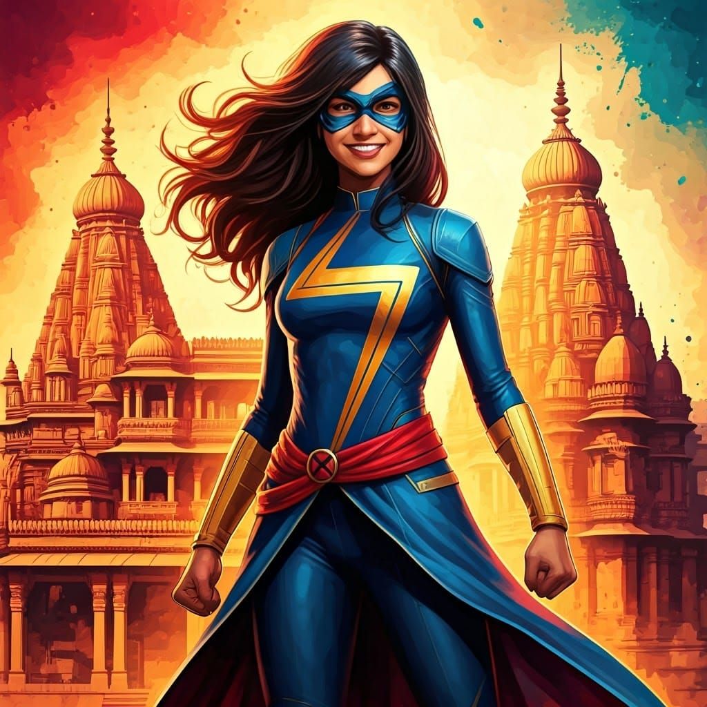 Marvel's Indian Heroine Ms. Marvel Poses Heroically in Front...