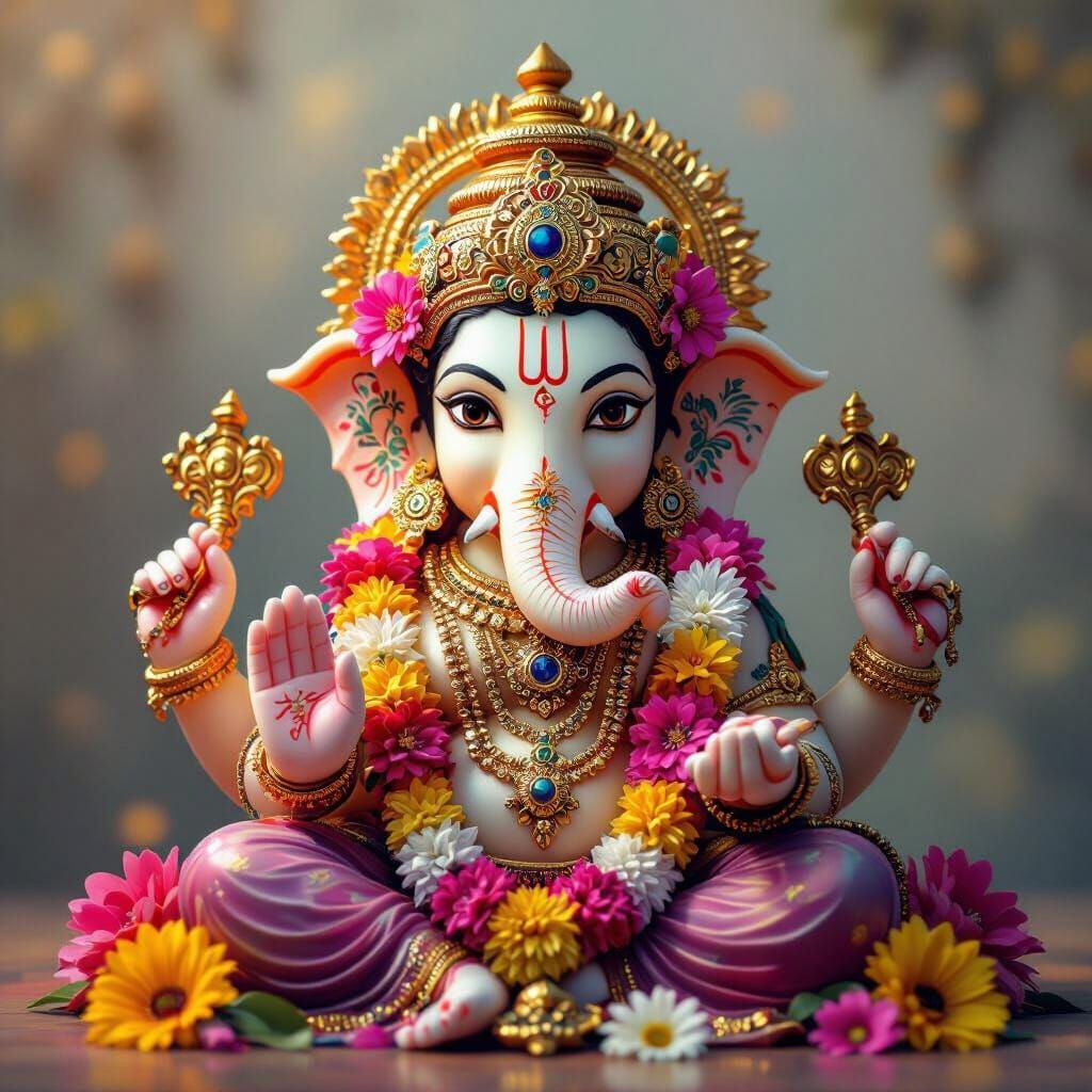 Ornate Ganpati Idol in Hyperrealistic Detail