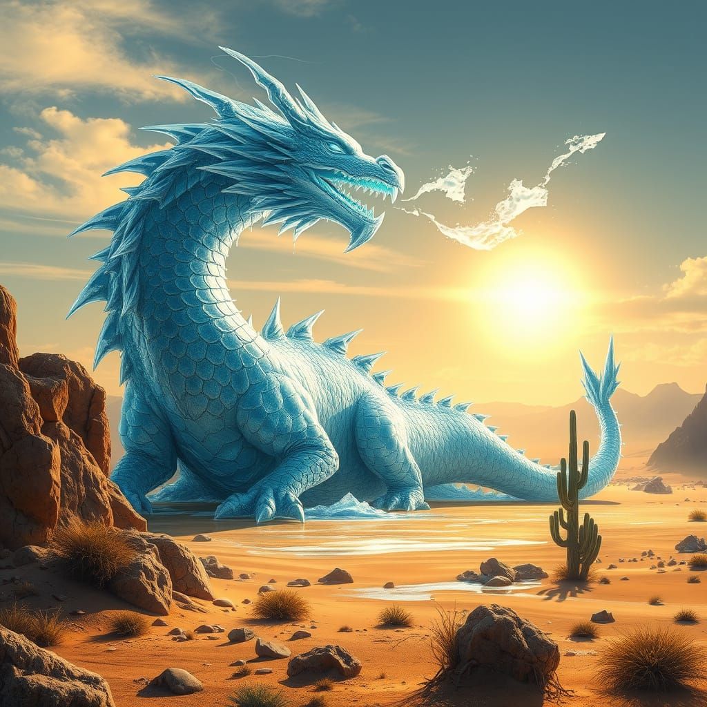 Melting Ice Dragon Sculpture in Desert Sun