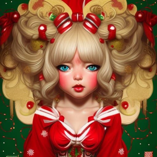 Christmas Candy Cane Geisha in 3D Render