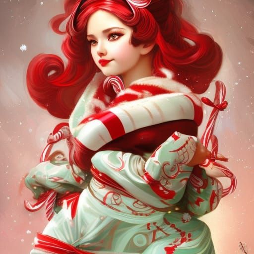 Chibi Candy Cane Geisha: 3D Render Portrait