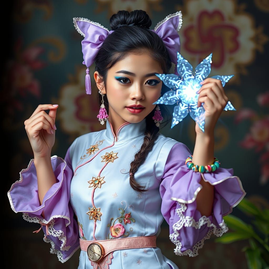 Elegant Victorian Princess in Whimsical Qi Pao Attire