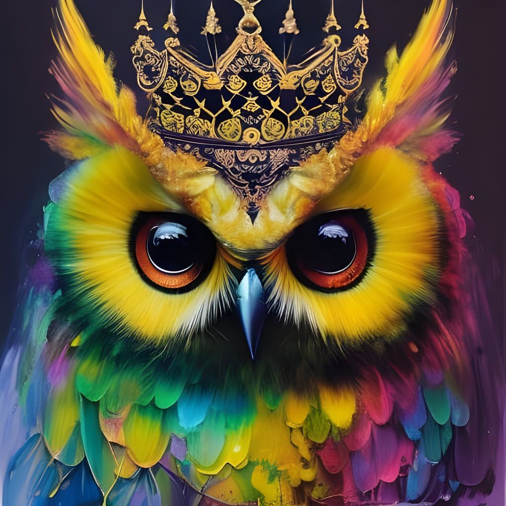 Crowned Chibi Owl Portrait in Digital Art Style